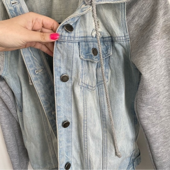 Life in Progress Grey Hoodie Jean Jacket Coat Distressed in Denim / Grey • XS - Picture 4 of 9